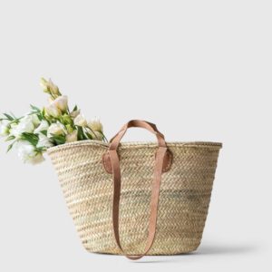 FRENCH MARKET BAG - HANDWOVEN PALM LEAF BAG WITH LEATHER