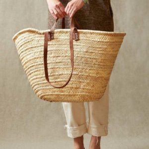 FRENCH MARKET BAG - HANDWOVEN PALM LEAF BAG WITH LEATHER