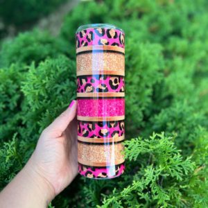 pink, gold and leopard striped tumbler